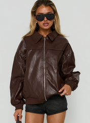 Goldsmith Faux Leather Bomber Jacket Brown
