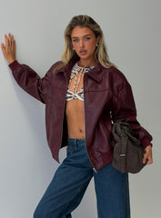 Goldsmith Faux Leather Bomber Jacket Burgundy