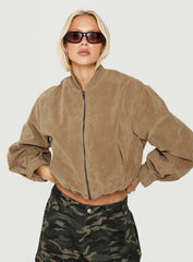 Mastery Faux Suede Bomber Jacket Taupe