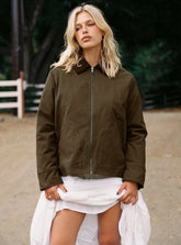 Livya Contrast Collar Utility Jacket Khaki