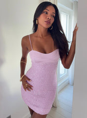 Alishia Satin Sequin Mini Dress Lilac