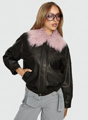 Brittanni Fluffy Collar Jacket Brown / Pink