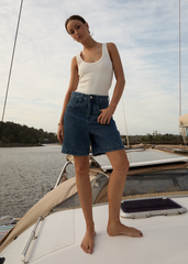 AFENDS Womens Emilie - Denim Workwear Short - Authentic Blue
