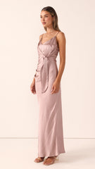 Yasmeen Tie Front Maxi Dress - Dusty Pink
