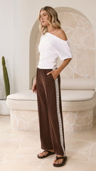 Isaiah Racer Stripe Pleated Trackpants - Chocolate/Lace