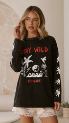 Stay Wild Long Sleeve Top - Black