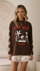Stay Wild Long Sleeve Top - Chocolate