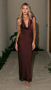 Madeline Cowl Neck Maxi Dress - Chocolate