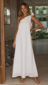Winnie One Shoulder Maxi Dress - White