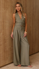 Taris Top And Pants Set - Khaki