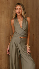 Taris Top And Pants Set - Khaki