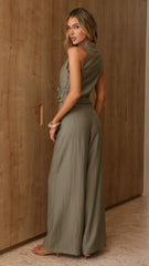 Taris Top And Pants Set - Khaki