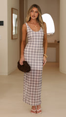 Britt Maxi Dress - Neutral Check
