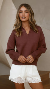 Rylie Collared Sweater - Brown