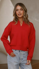 Rylie Collared Sweater - Red
