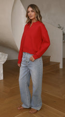 Rylie Collared Sweater - Red