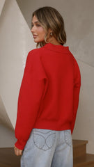Rylie Collared Sweater - Red