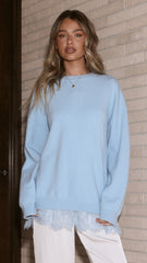 Stevie Lace Trim Sweater - Blue