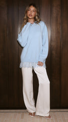 Stevie Lace Trim Sweater - Blue