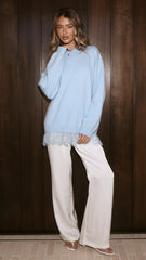 Stevie Lace Trim Sweater - Blue
