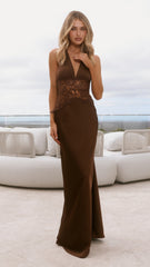 Celia Lace Maxi Dress - Chocolate