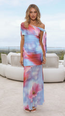 Kairi Maxi Dress - Blue/Pink Print