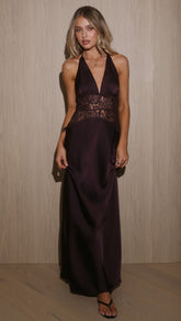 Celia Lace Maxi Dress - Plum