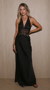 Celia Lace Maxi Dress - Black