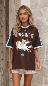 Wingin It Tee - Choc/Blue