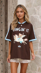 Wingin It Tee - Choc/Blue
