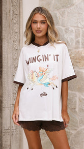 Wingin It Tee - White/Brown