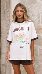 Wingin It Tee - White/Brown