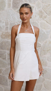 Siara Halter Neck Playsuit - White