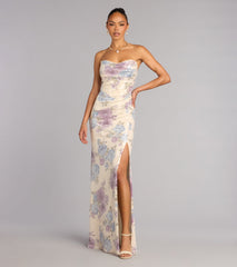 Tina Sequin Floral Slit Formal Dress
