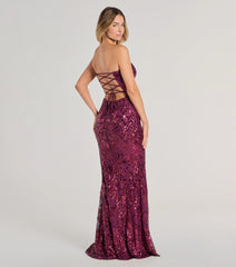 Chandler Strapless Lace-Up Sequin Formal Dress - Plum