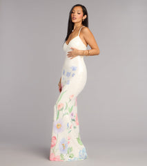 Melany Floral Sequin Lace-Up Formal Dress