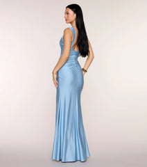 Kaitlin Low Back Slit Mermaid Formal Dress - Light Blue