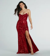 Chandler Strapless Lace-Up Sequin Formal Dress - Red