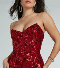 Chandler Strapless Lace-Up Sequin Formal Dress - Red