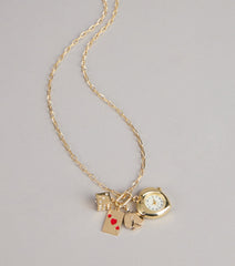 Lucky Timing Watch Charm Statement Necklace