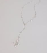 Soft Shine Rhinestone Cross Lariat Necklace