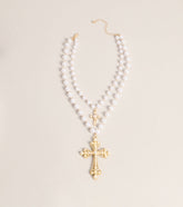 Soft Drama Faux Pearl Cross Necklace