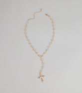 Soft Glow Rhinestone Cross Lariat Necklace
