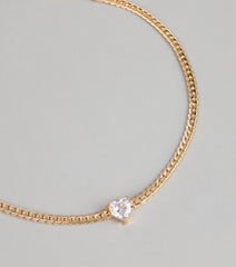 Everyday Detail Rhinestone Heart Pendant Necklace