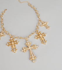 Styled Shine Rhinestone Cross Statement Necklace