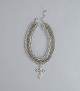 Stacked Up Layered Chain Cross Charm Necklace