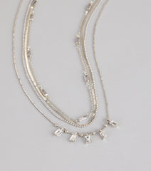Cool Girl Shine Rhinestone Layered Necklace Set