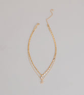 Pretty Glam Rhinestone Flower Charm Layered Necklace
