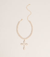 Bold Shine Rhinestone Cross Statement Necklace