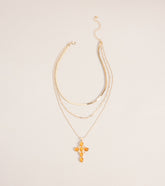 Chic Layers Stone Cross Charm Necklace